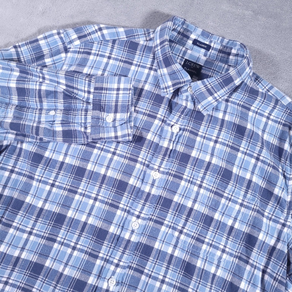 J.Crew Shirt Men XL Blue Classic Flannel Plaid Long Sleeve Button Up Pocket